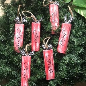 Set Of 6 Wood Holiday Ornaments